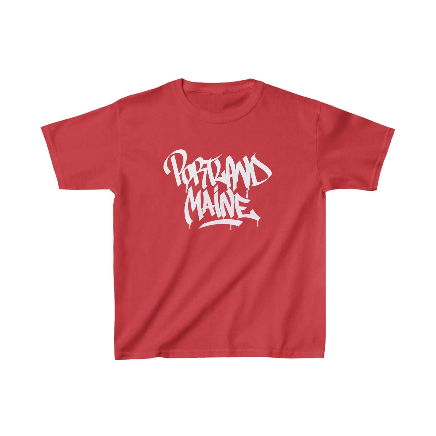 Kids Portland Maine White Letter T-Shirt