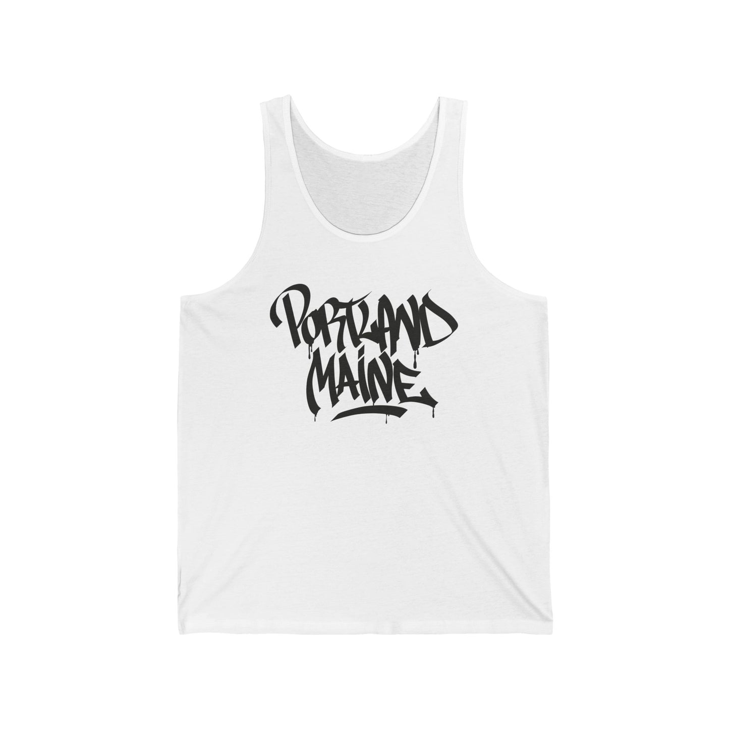 Unisex Portland Maine Black Letter Tank