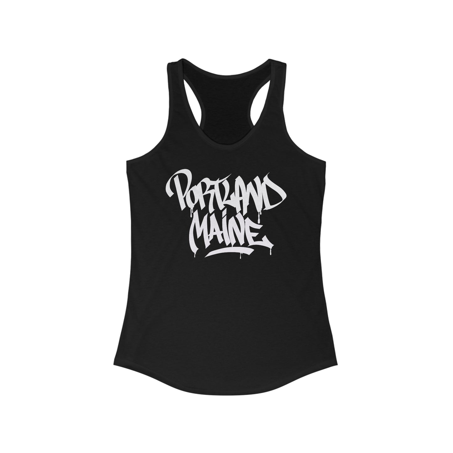 Women's Portland Maine White Letter Racerback Tank