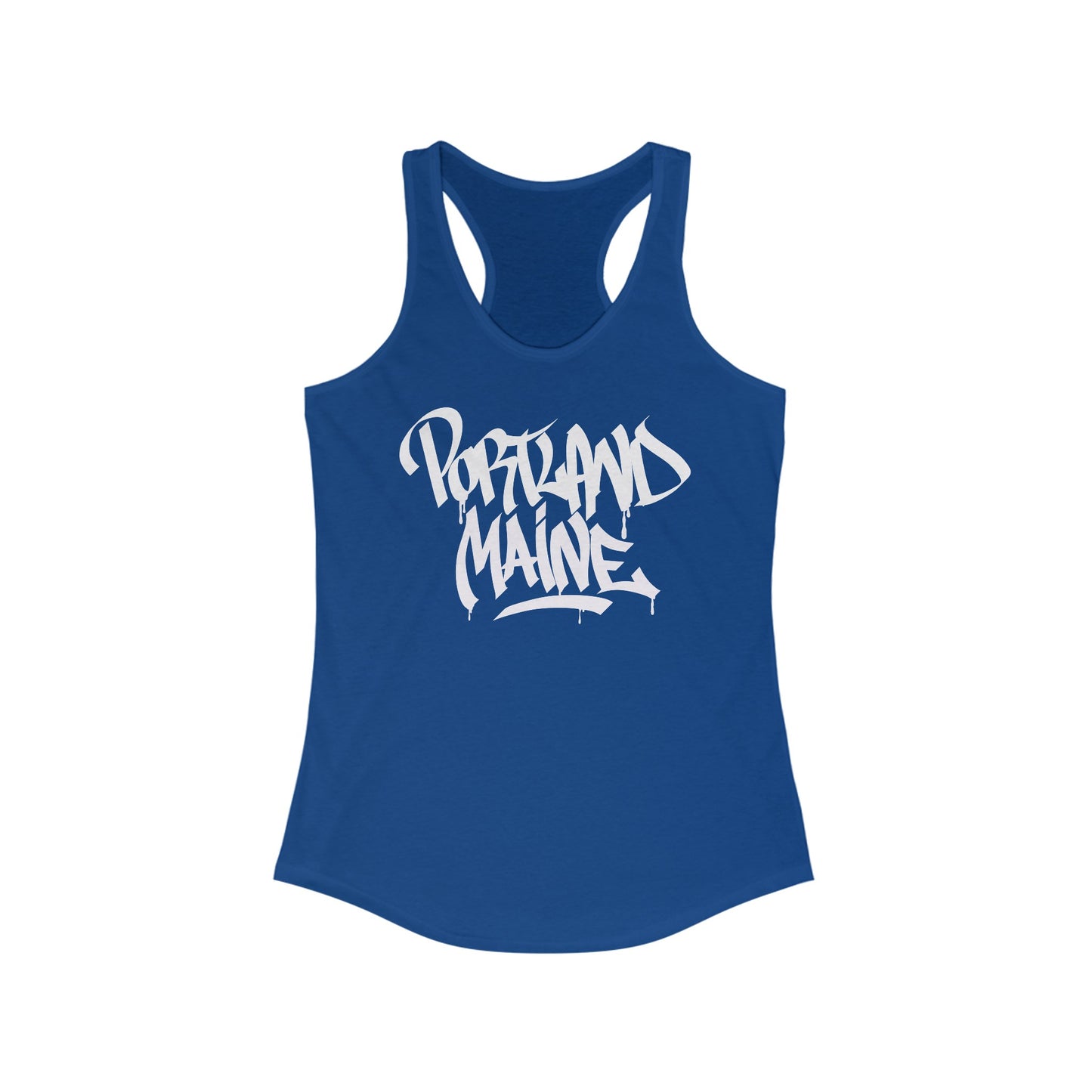 Women's Portland Maine White Letter Racerback Tank