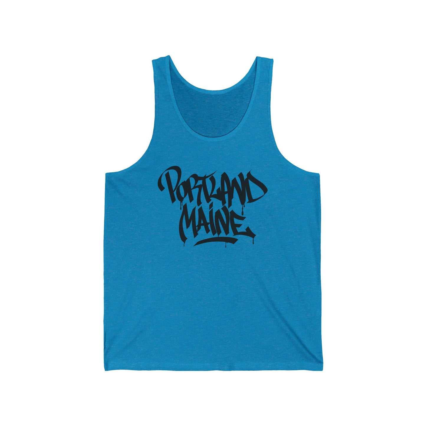 Unisex Portland Maine Black Letter Tank