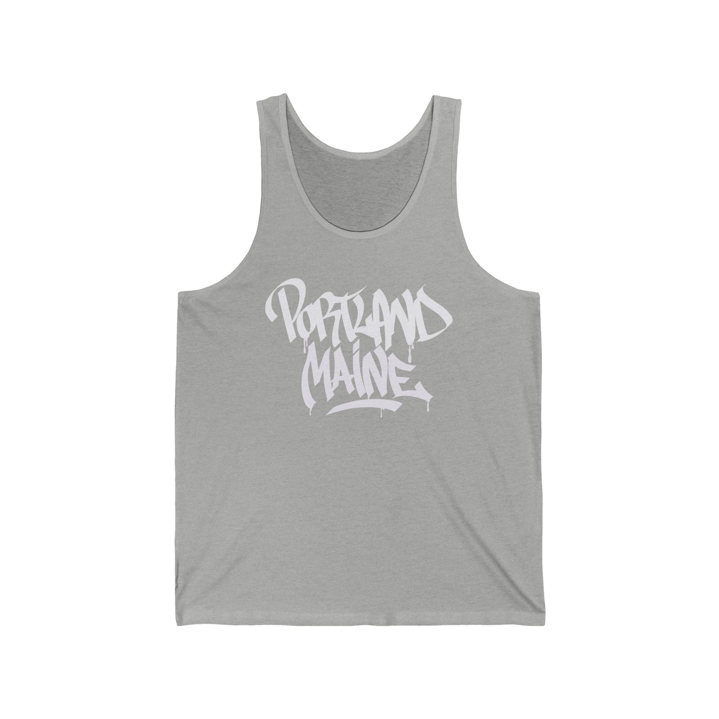 Unisex Portland Maine White Letter Tank