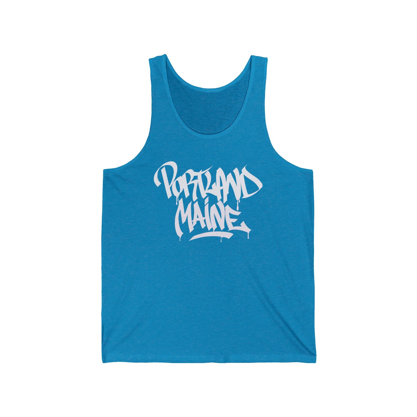 Unisex Portland Maine White Letter Tank