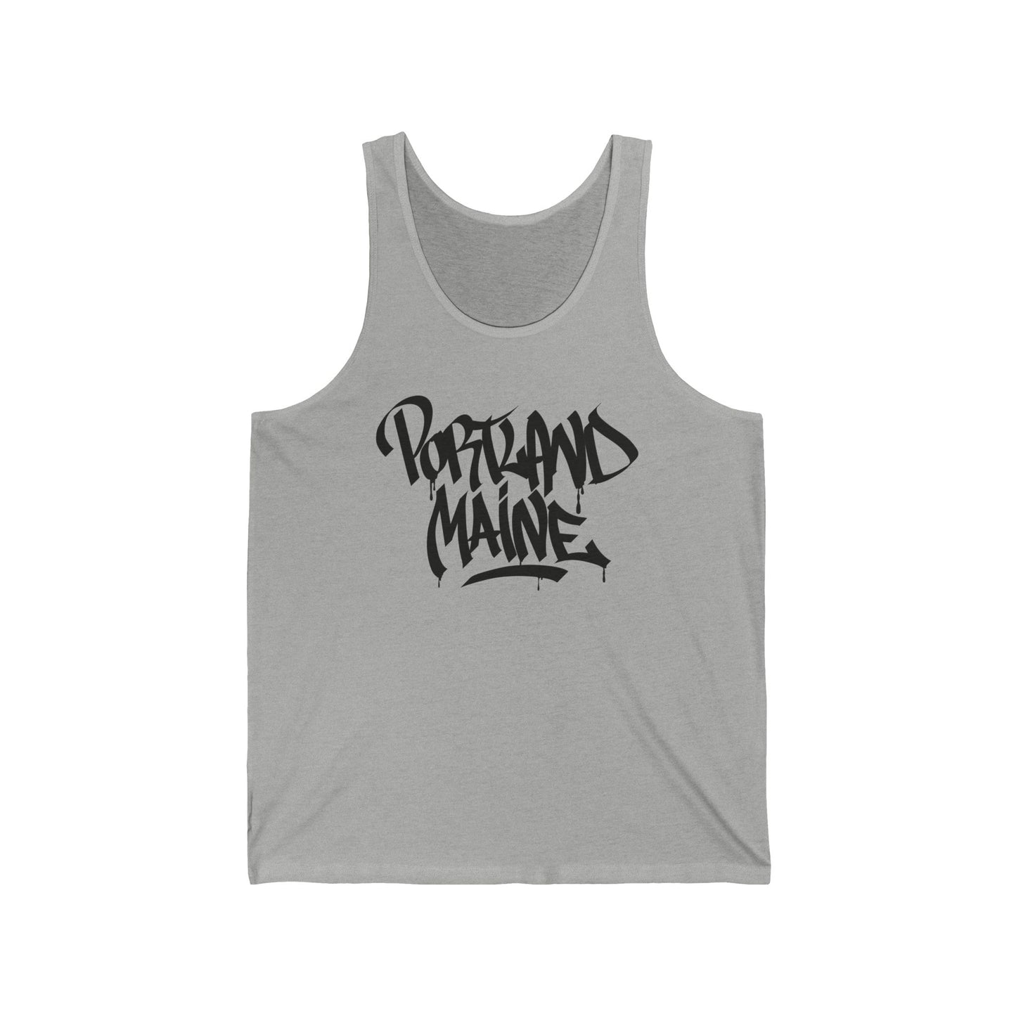 Unisex Portland Maine Black Letter Tank