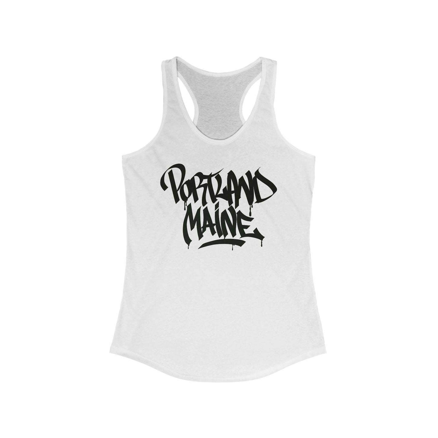 Women's Portland Maine Black Letter Racerback Tank