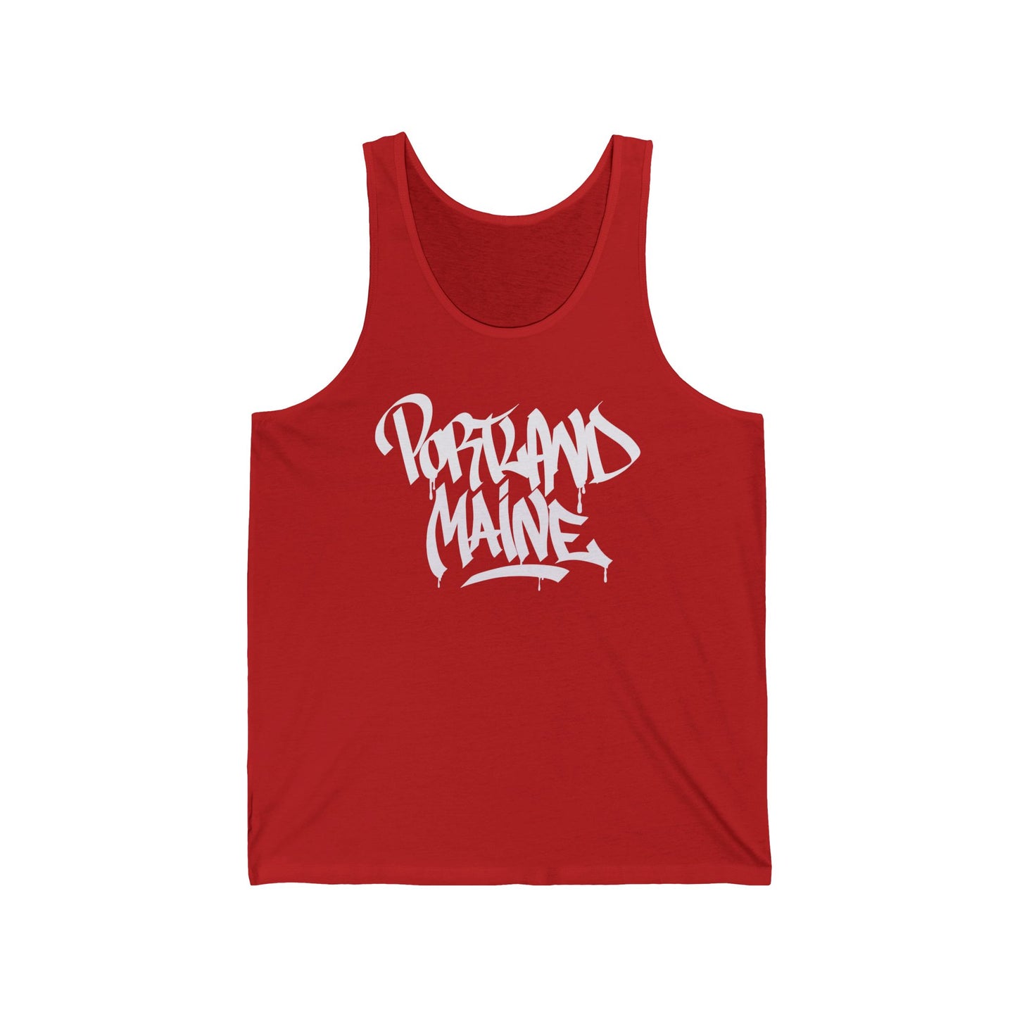 Unisex Portland Maine White Letter Tank