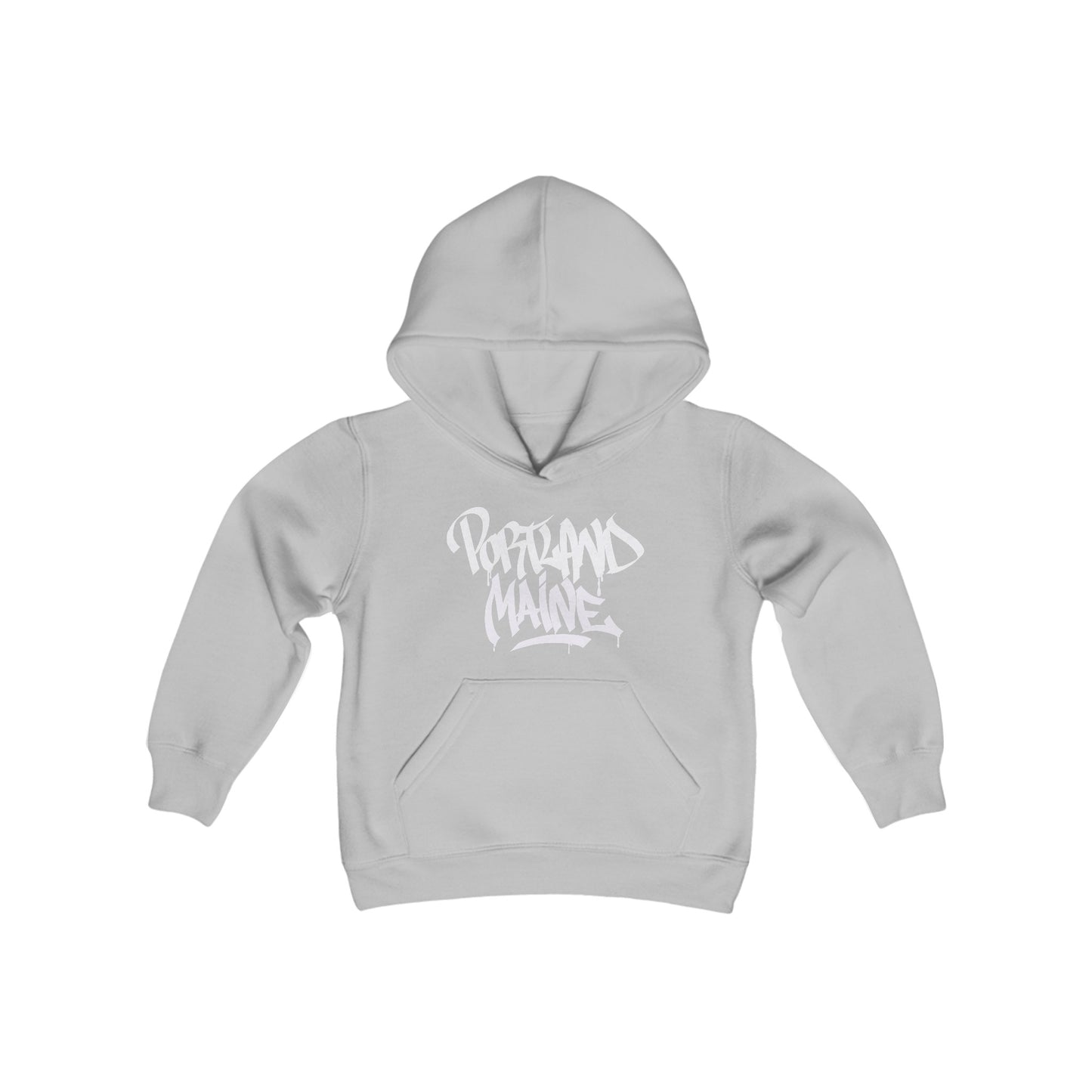 Kids Portland Maine White Letter Hoodie