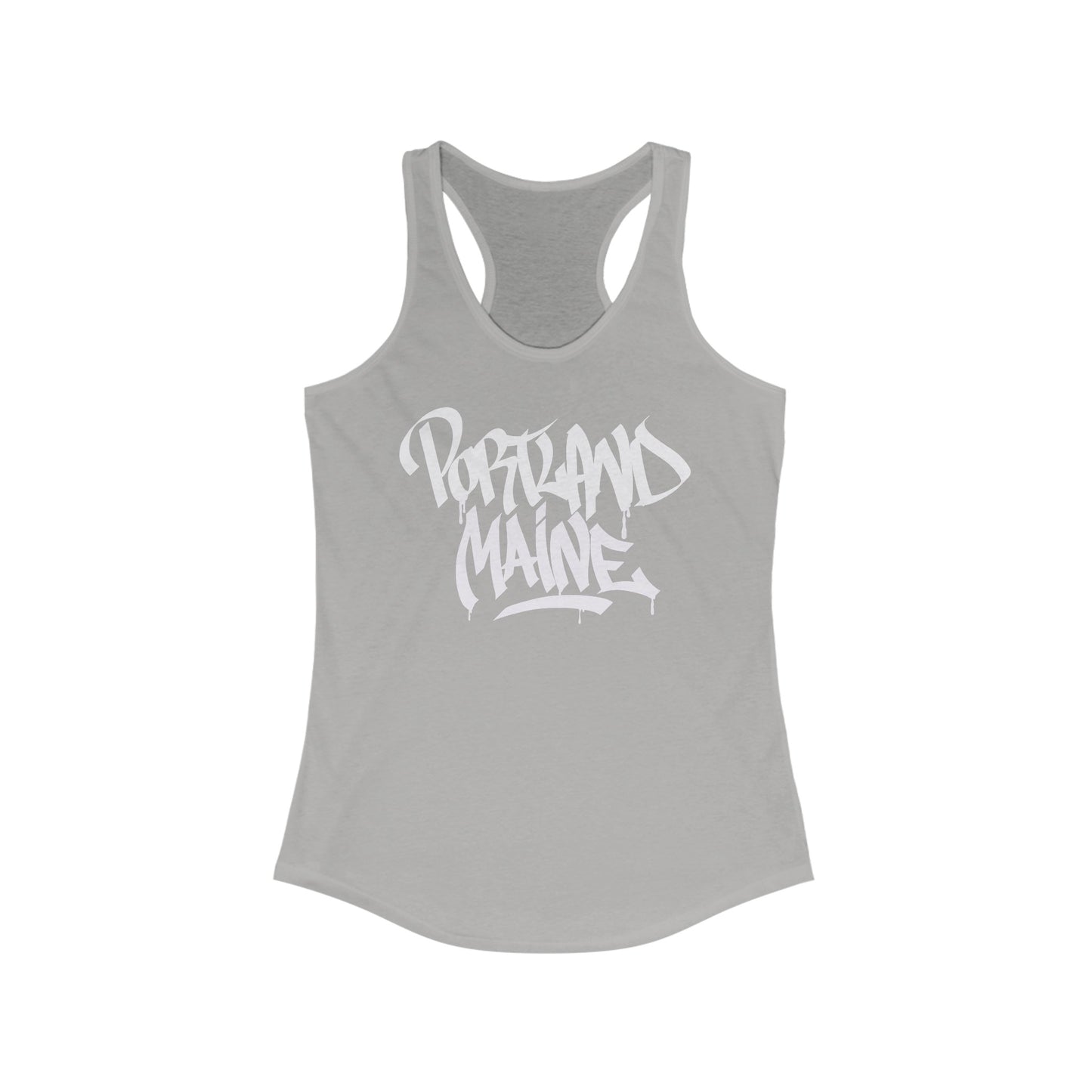 Women's Portland Maine White Letter Racerback Tank