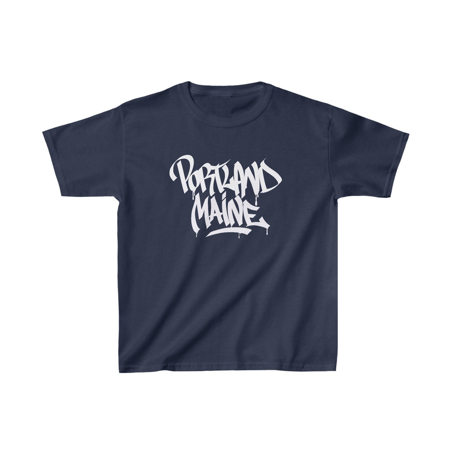 Kids Portland Maine White Letter T-Shirt