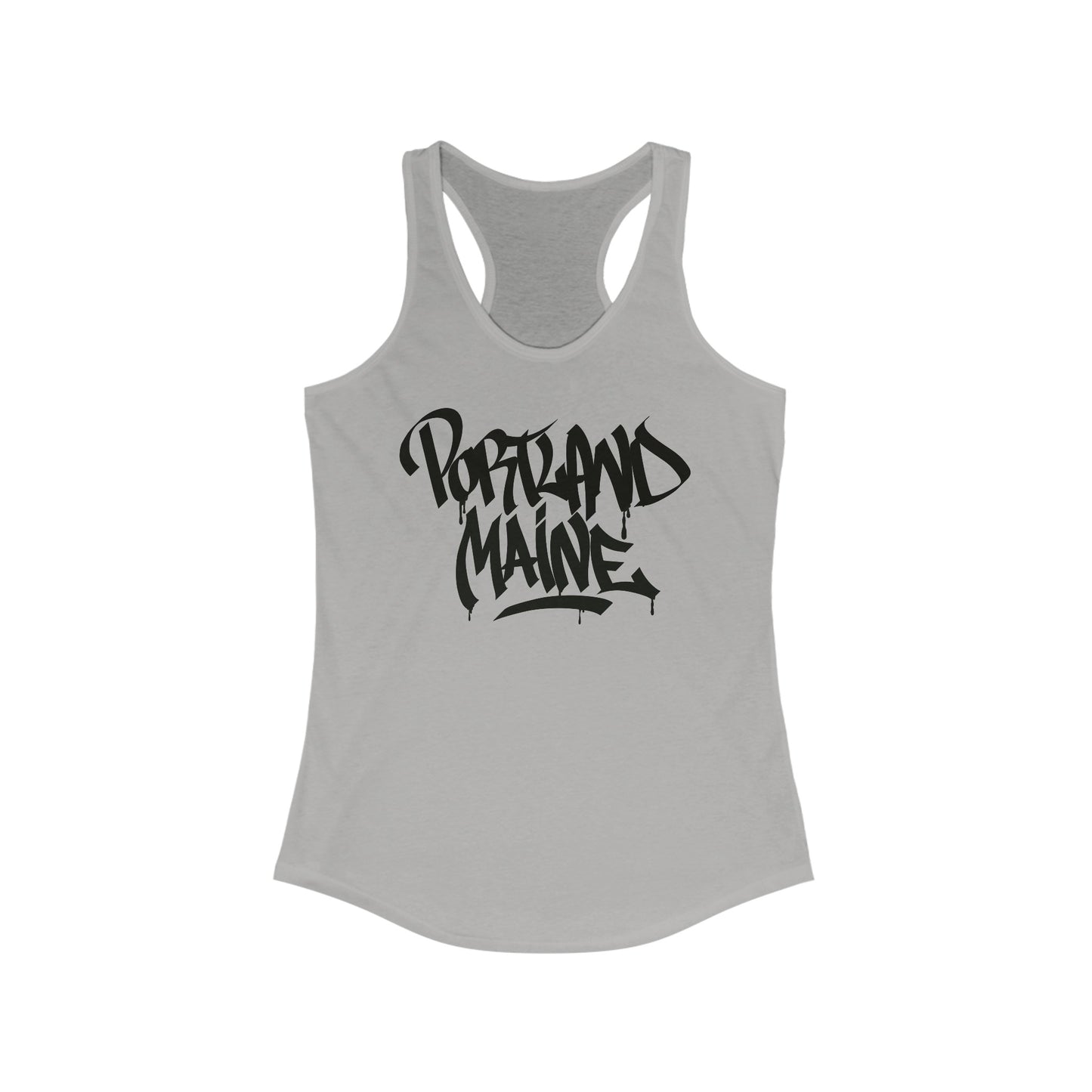 Women's Portland Maine Black Letter Racerback Tank