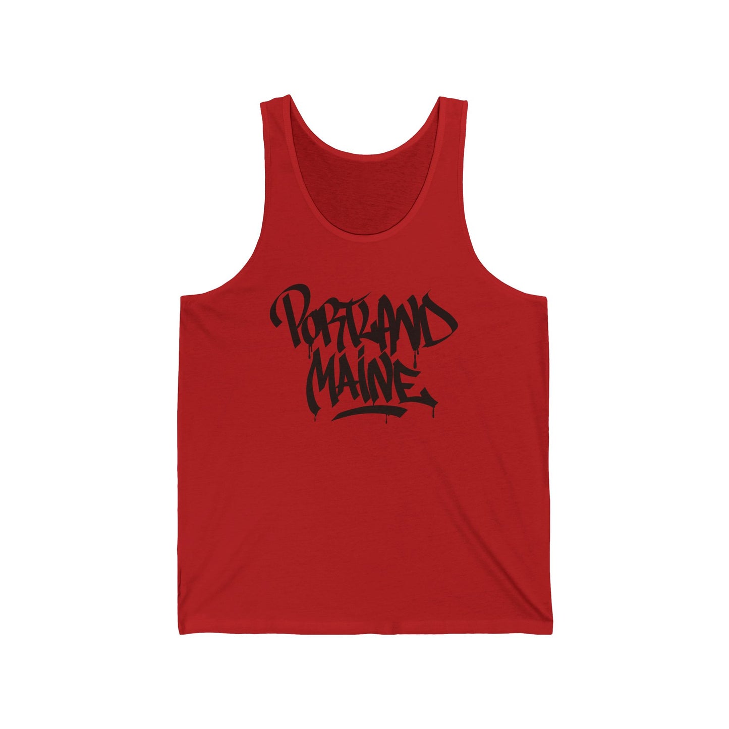 Unisex Portland Maine Black Letter Tank