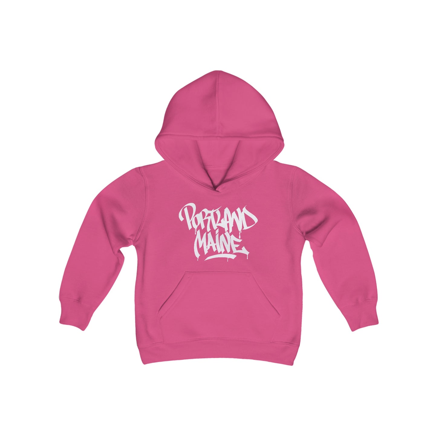 Kids Portland Maine White Letter Hoodie