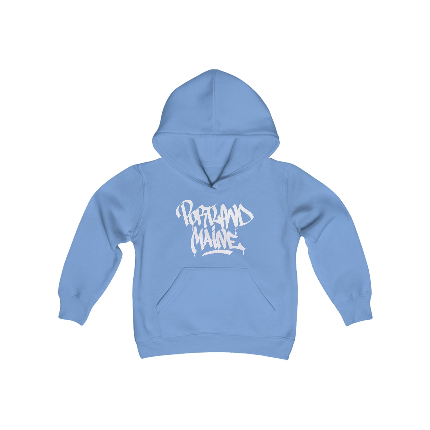 Kids Portland Maine White Letter Hoodie