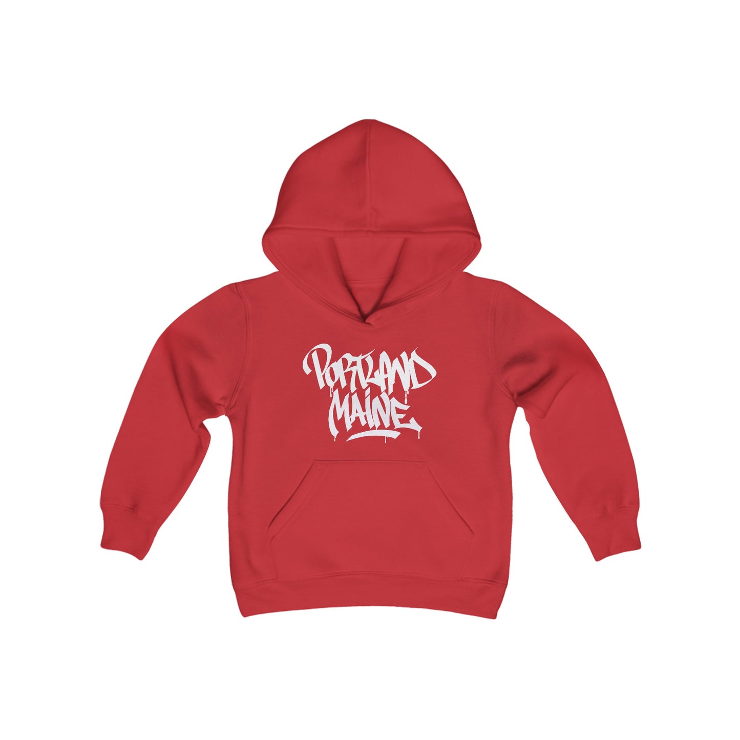 Kids Portland Maine White Letter Hoodie