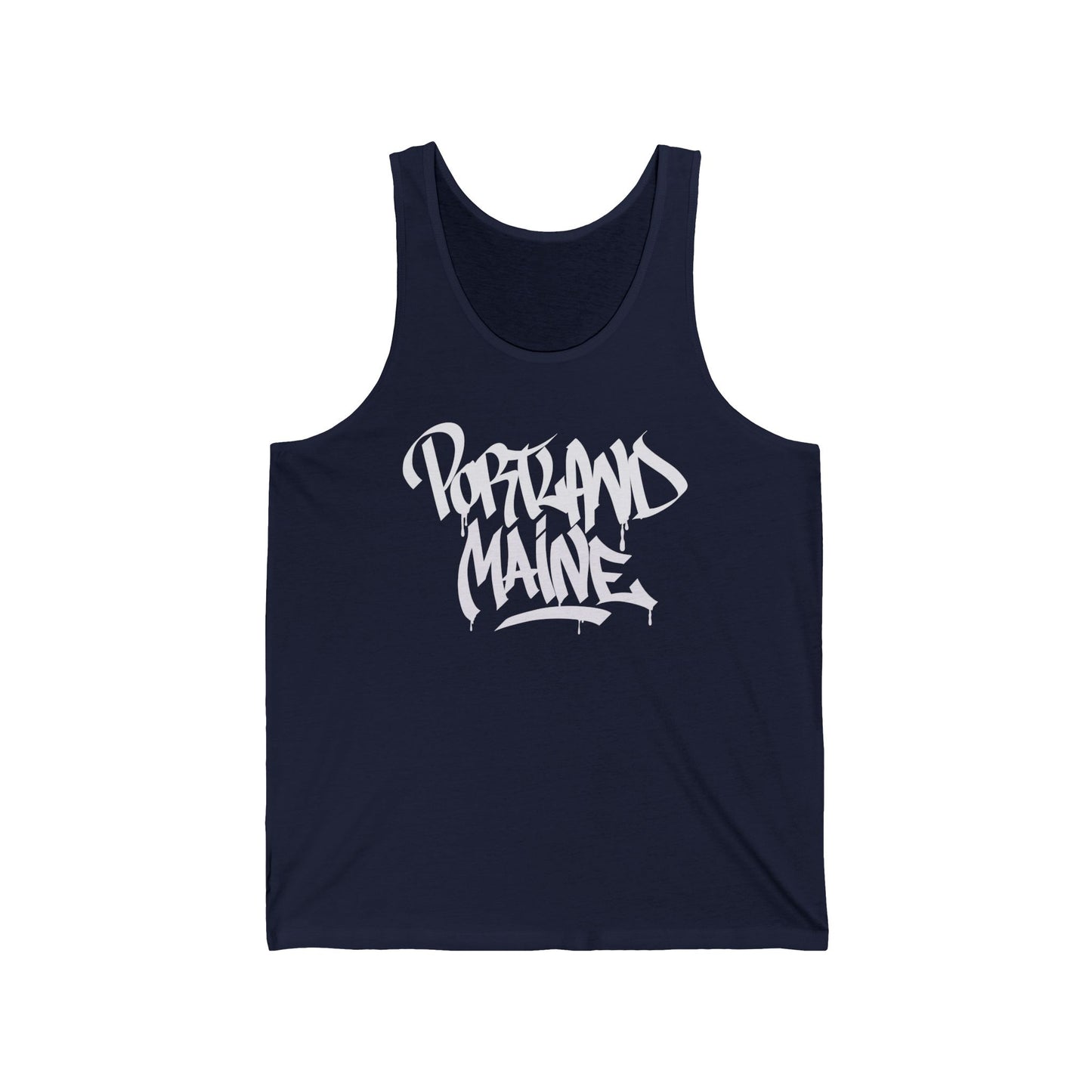 Unisex Portland Maine White Letter Tank